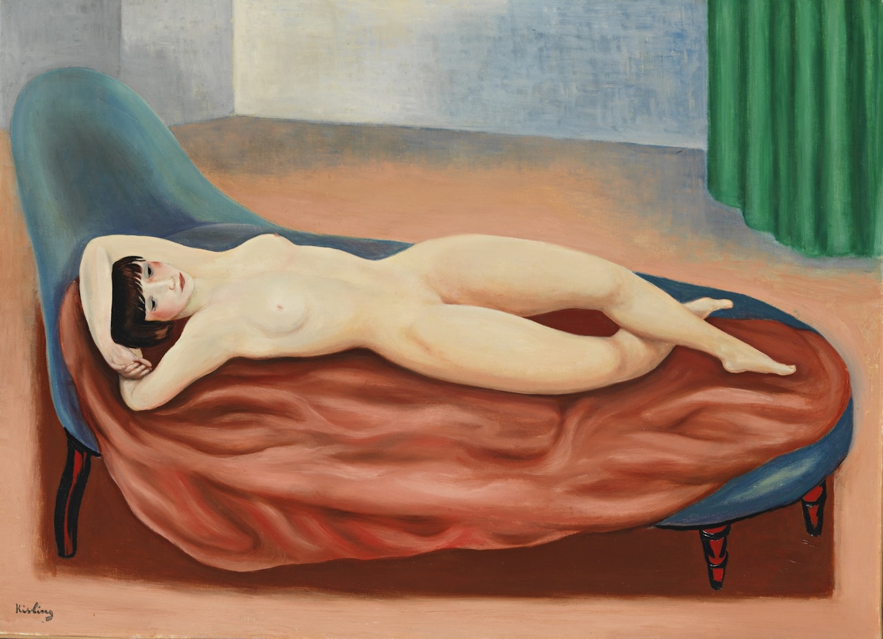 NU COUCHÉ AU DRAP ROSE by Moïse Kisling