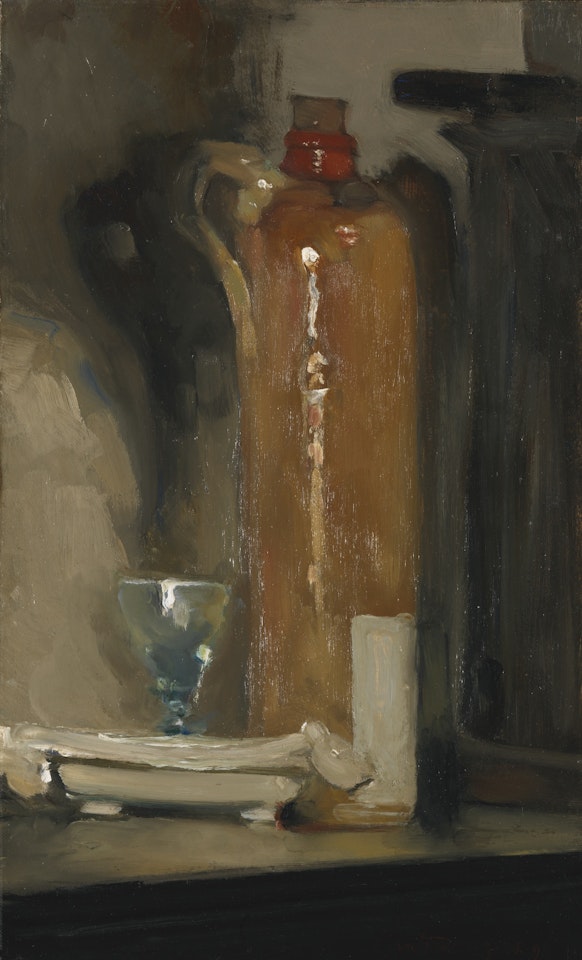 NATURE MORTE À LA BOUTEILLE DE GENIEVRE & ÉTUDE DE POIRE (A DOUBLE-SIDED PAINTING) by Kees van Dongen