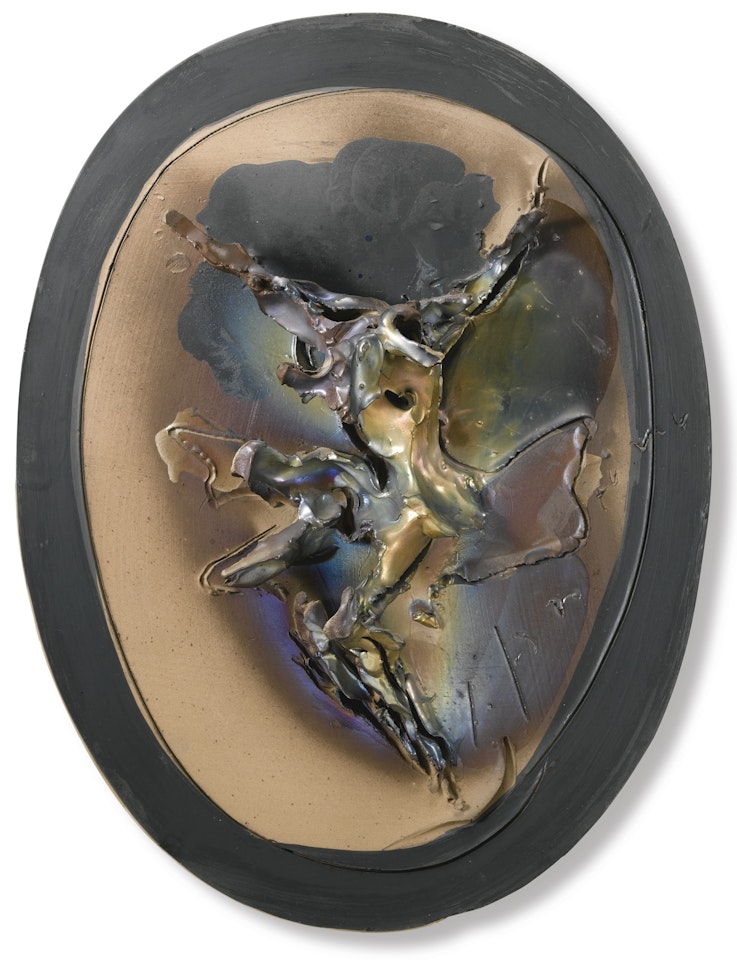 CROCIFISSIONE
SIGNED, COLOURED CERAMIC. EXECUTED IN 1961-62 by Lucio Fontana