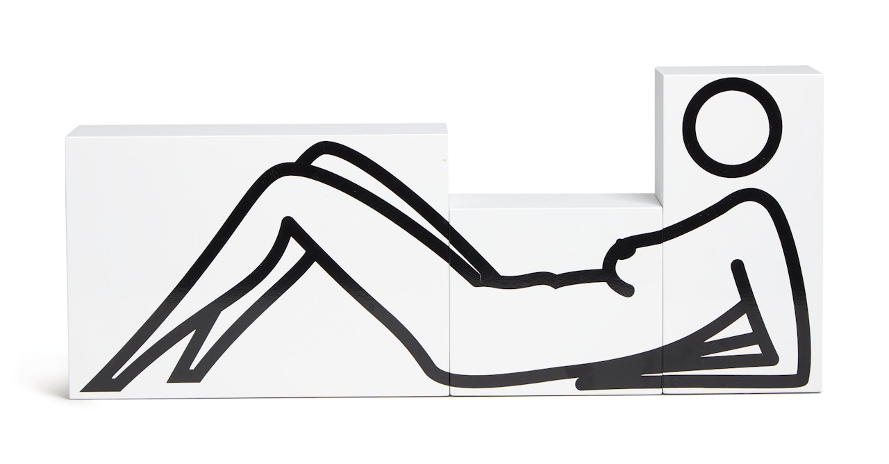 LYING ON ELBOWS KNEES UP by Julian Opie