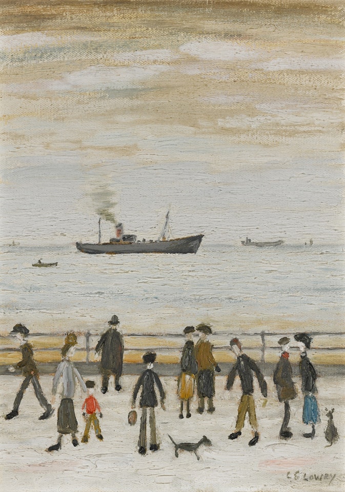 Ten People and Two Dogs on a Promenade by Laurence Stephen Lowry
