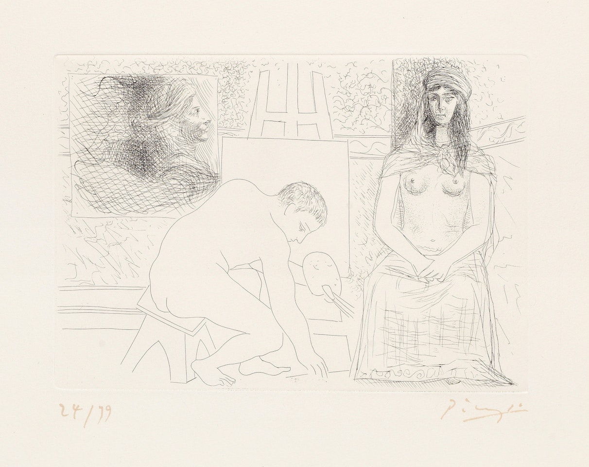 Peintre ramassant son Pinceau, Le Chef-d'OEuvre Inconnu by Pablo Picasso