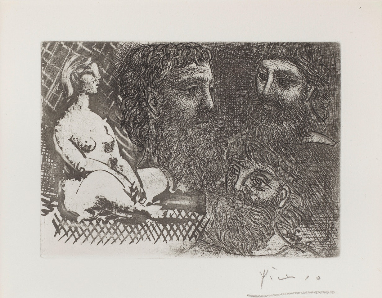 Femme assise et têtes barbues, La Suite Vollard by Pablo Picasso