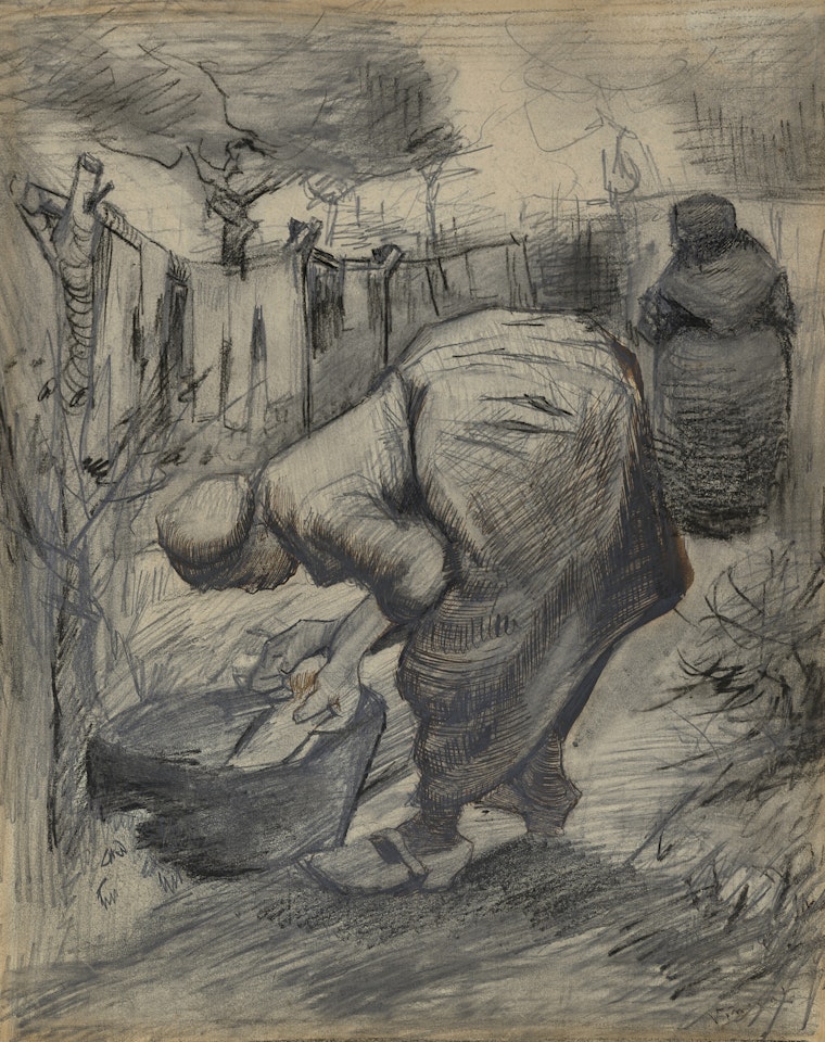 Boerin bij de wastobbe, in een tuin (Woman by the Wash Tub, in a Garden) by Vincent van Gogh