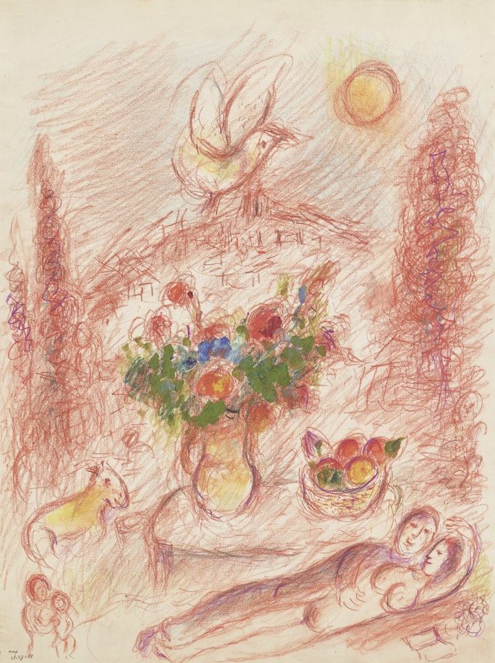 Les amoureux aux cyprès à Saint-Paul by Marc Chagall