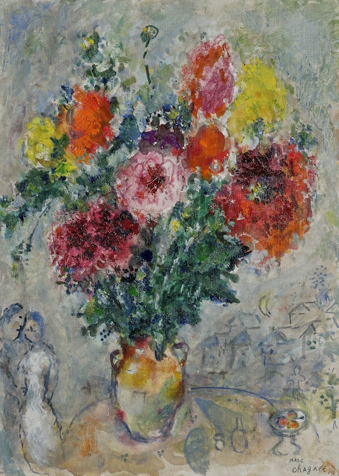 Bouquet de fleurs et amoureux by Marc Chagall