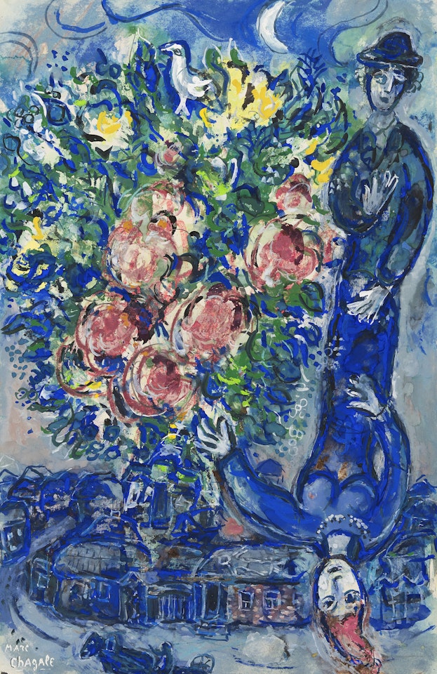 Le bonheur du jeune couple aux fleurs by Marc Chagall