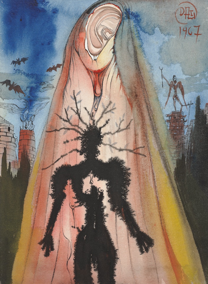 Le spectre du père d’Hamlet lui révélant son assassinement par empoisonnement (Acte I, scène 5) by Salvador Dali