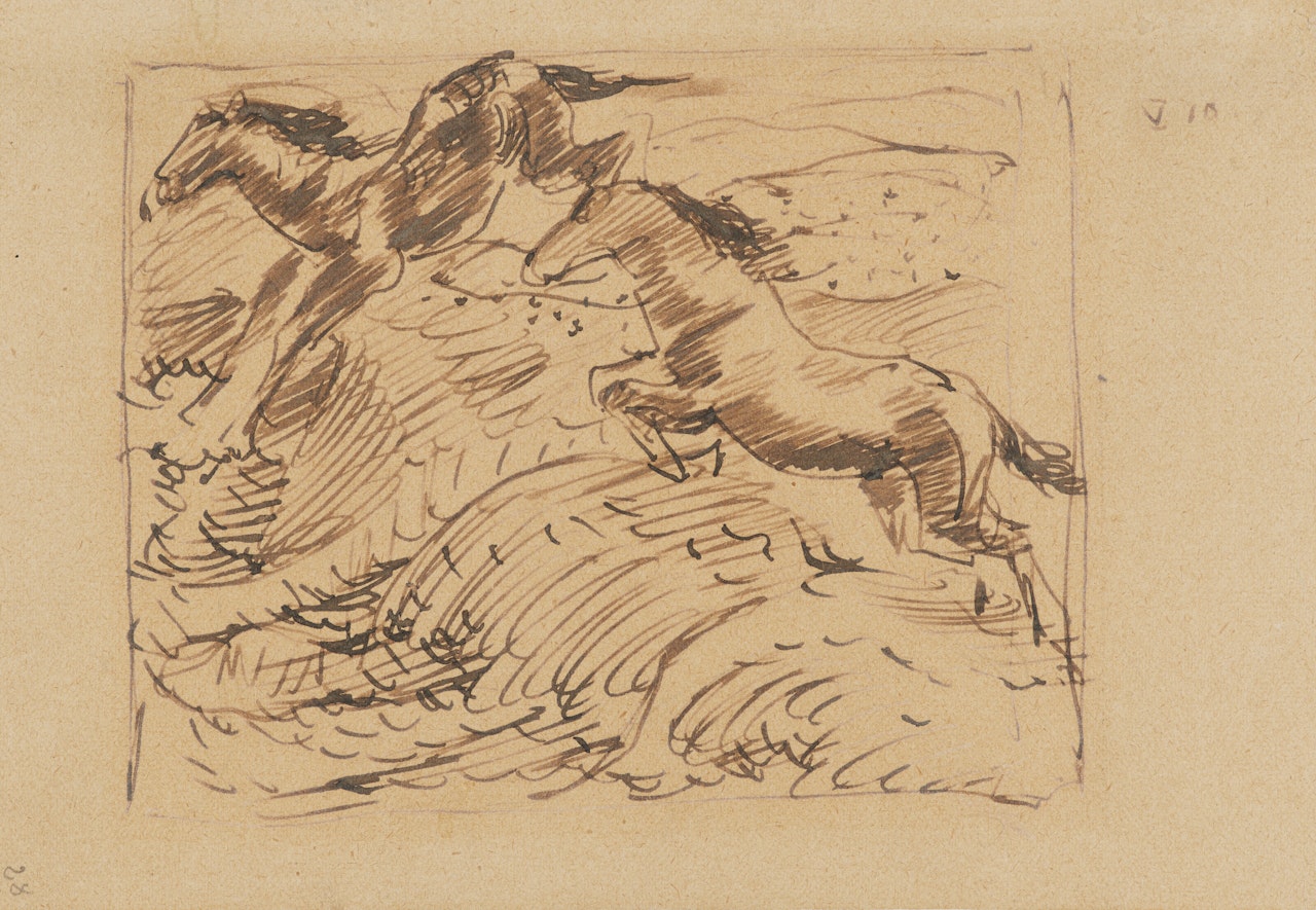 Springende Pferde, Kompositionsentwurf by Franz Marc