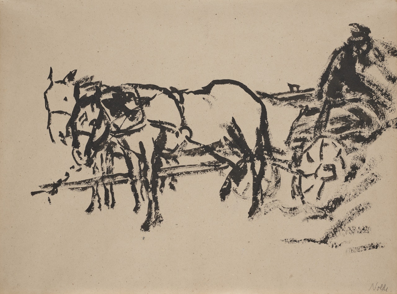 Pferdegespann vor einem Heuwagen by Emil Nolde