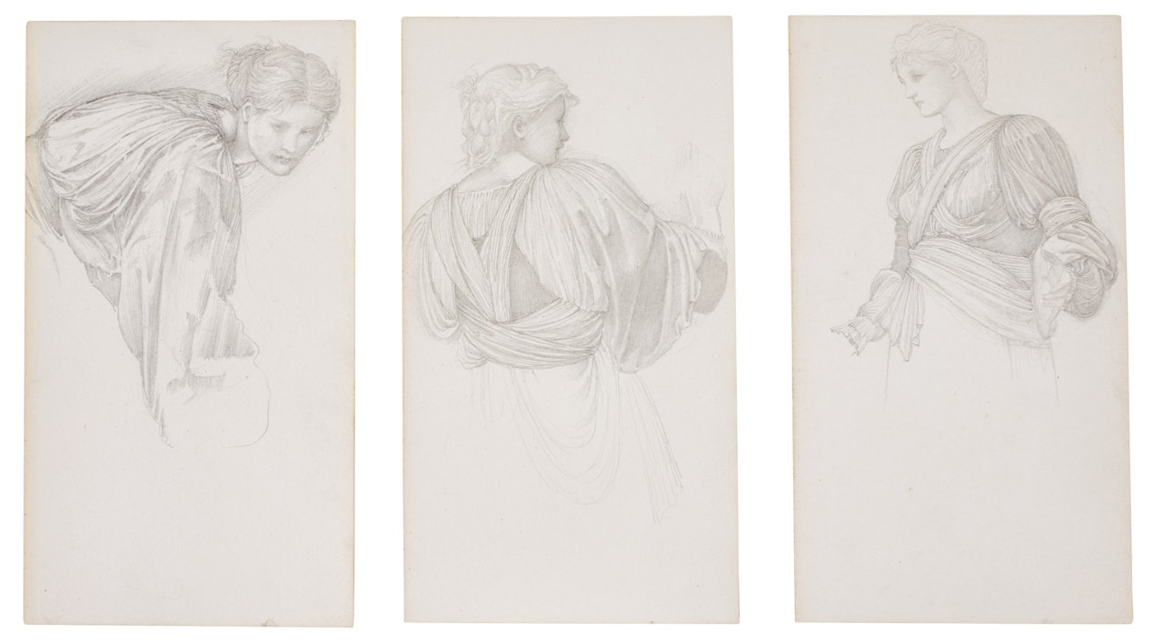 Three pages of studies for ‘The Golden Stairs’ by Edward Coley Burne-Jones