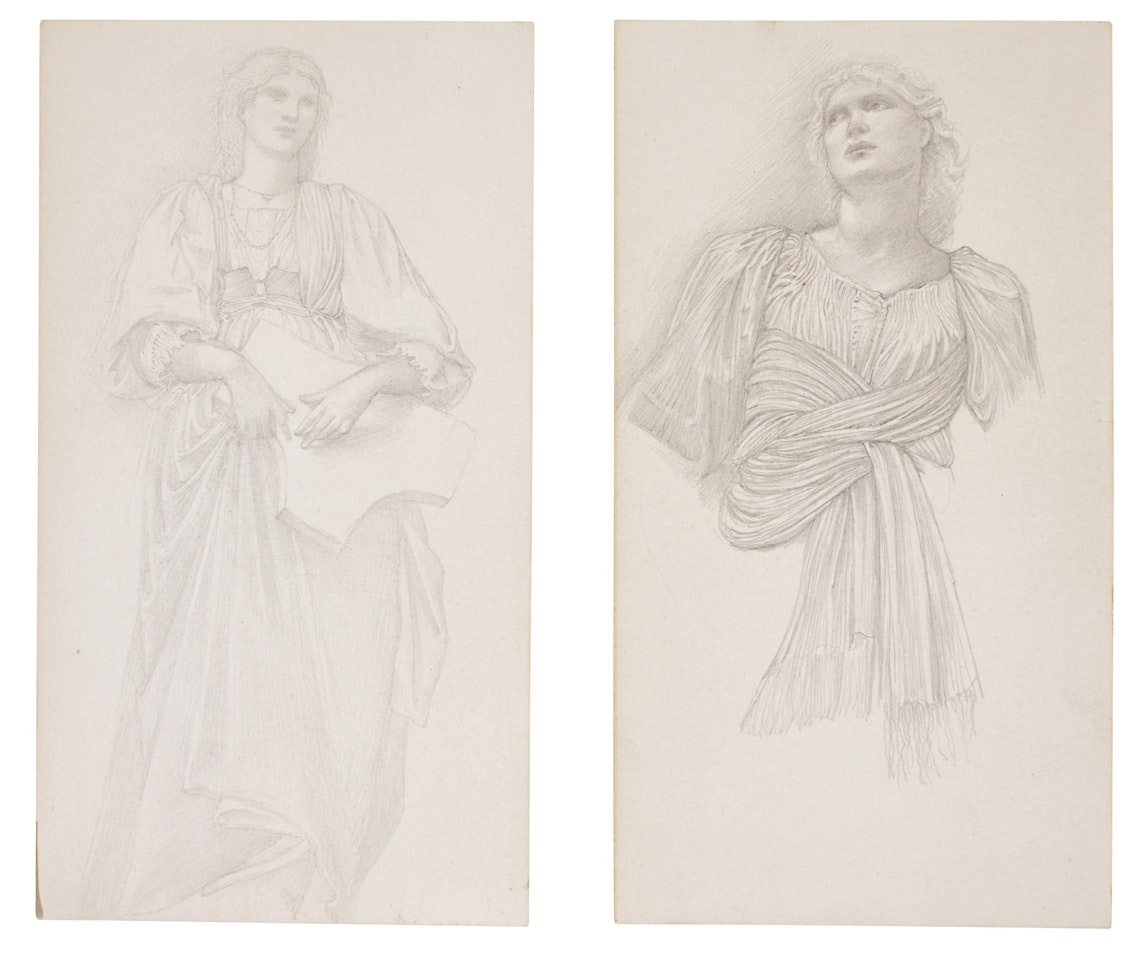 Two pages of studies for ‘The Golden Stairs’, (two studies of a baby on the verso of one of the sheets) by Edward Coley Burne-Jones