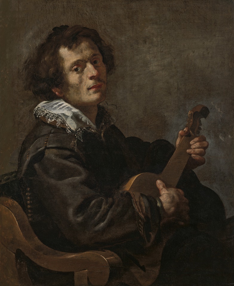 A man playing the guitar by Roman School