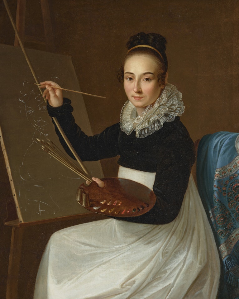 Portrait of an artist at her easel by French School