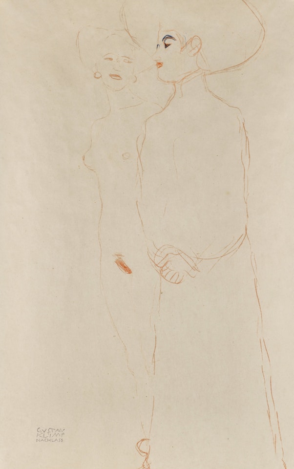 Unbekleidete und Bekleidete Frau nach Links Stehend (A Study for the Painting Freundinnen I) by Gustav Klimt