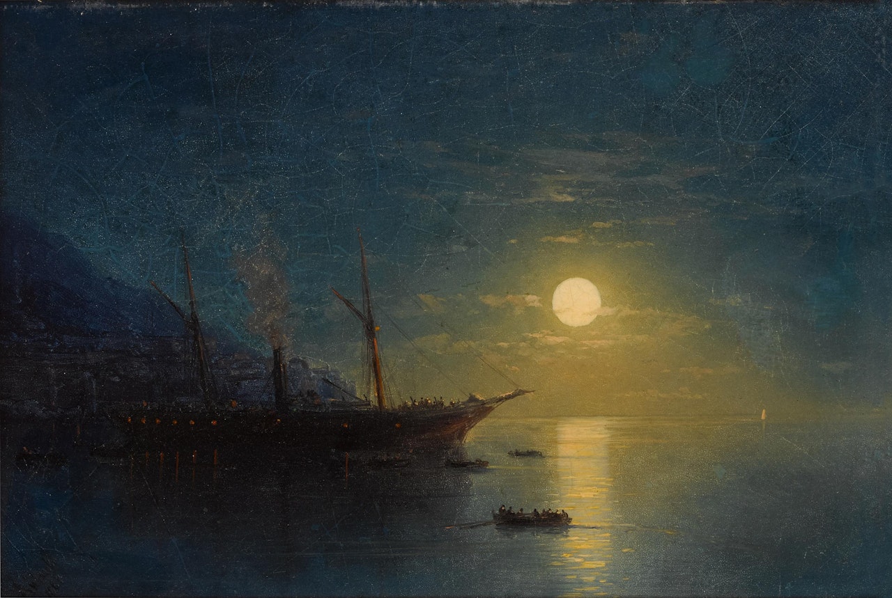 Steamship on a moonlit night by Ivan Konstantinovich Aivazovsky