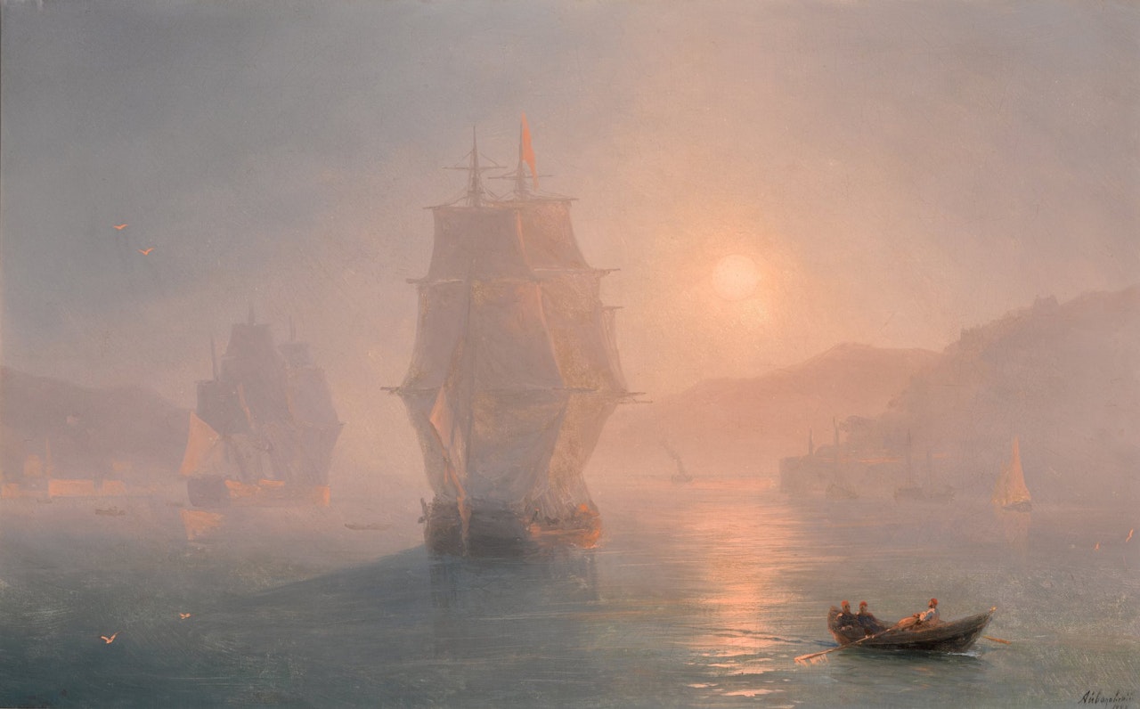 Ships on a misty morning by Ivan Konstantinovich Aivazovsky