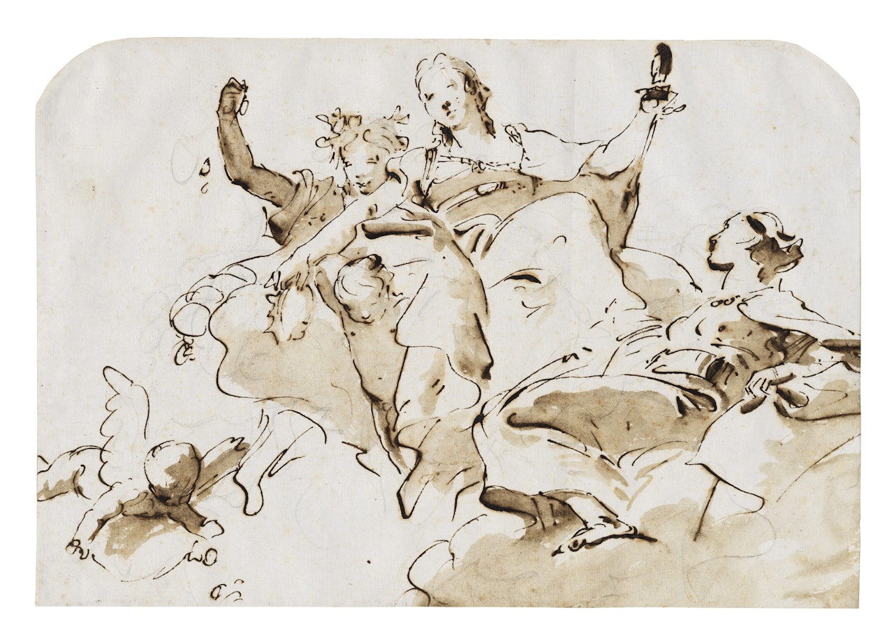 Nobility, Liberality and another allegorical figure seated on clouds by Giovanni Battista Tiepolo