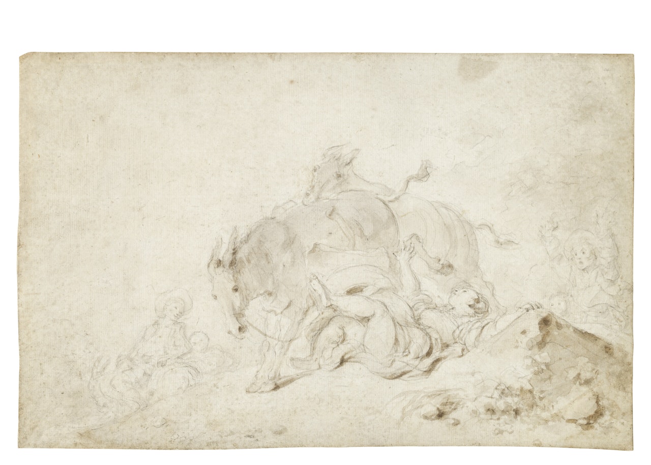 The broken strap (recto); A sketch for the young woman falling off a donkey (verso) by Jean-Honoré Fragonard