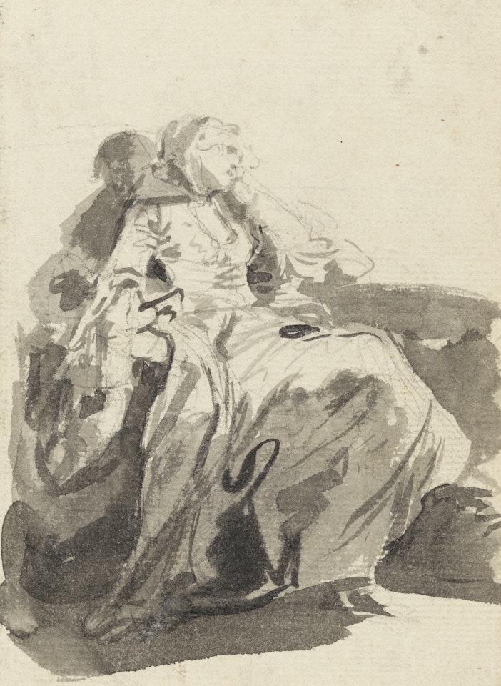Study of a young woman, seated and resting her face on her left hand by Jean-Baptiste Greuze