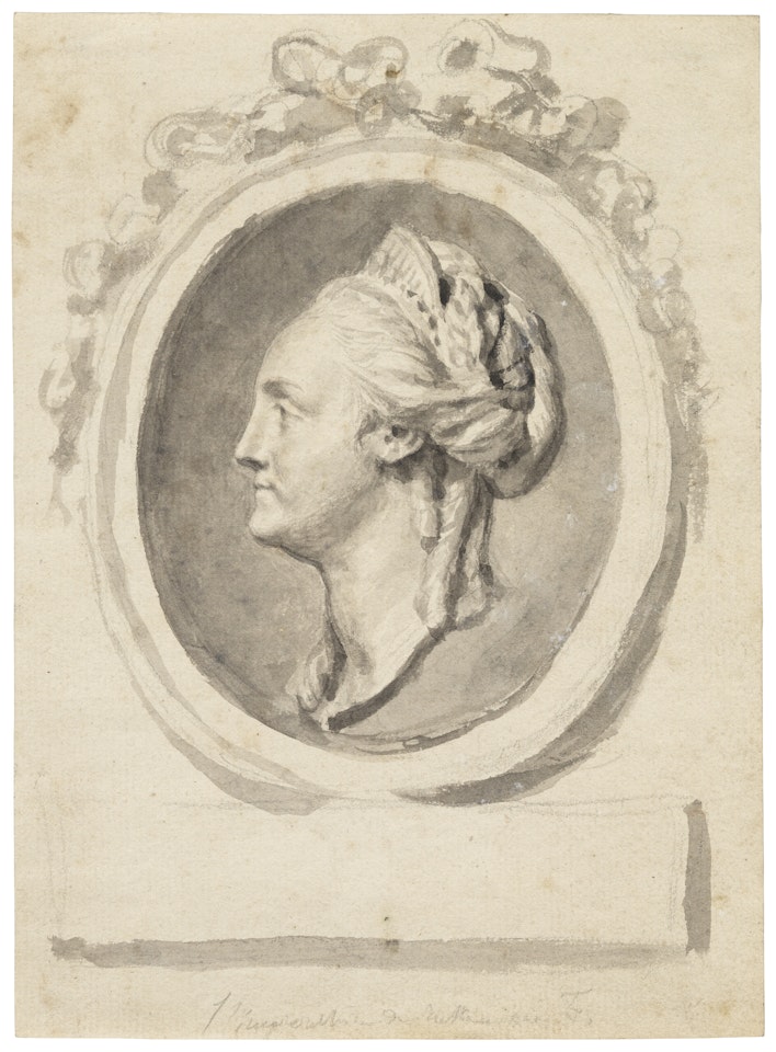 Profile portrait of Empress Catherine the Great of Russia, in an oval frame by Jean-Baptiste Greuze