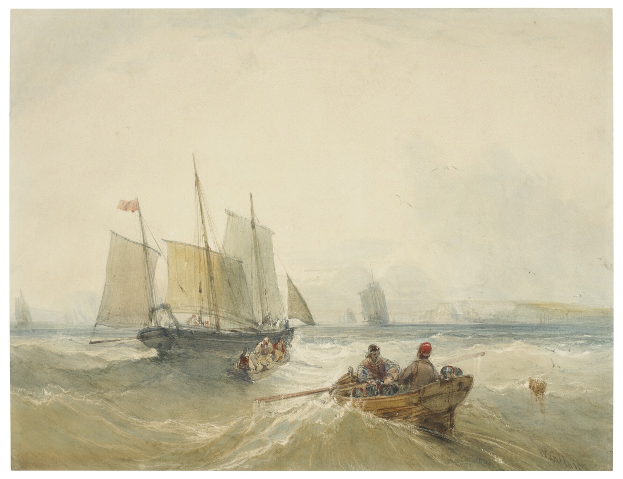 Fishing boats in a swell by William Callow