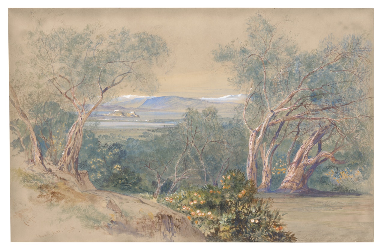 A distant view of the Citadel of Corfu by Edward Lear