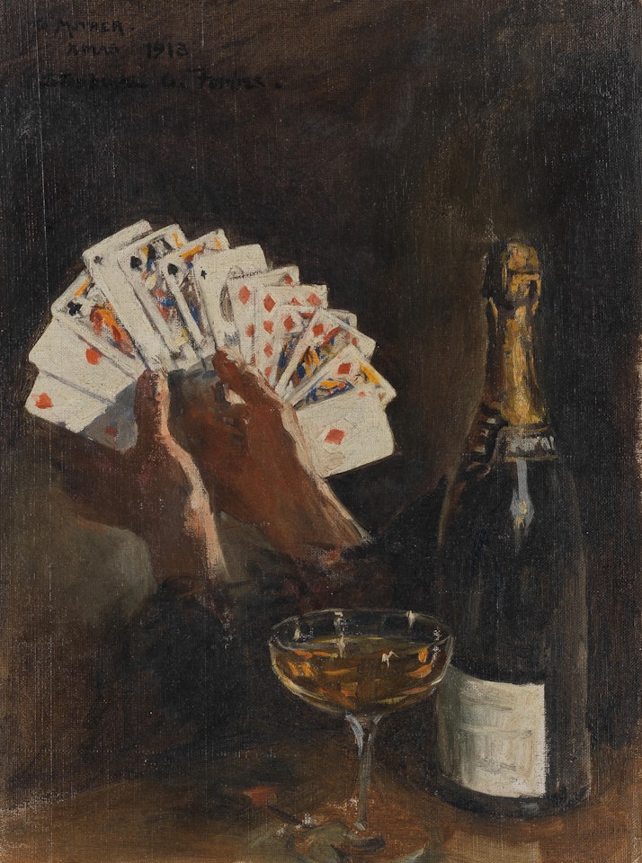 Champagne and playing cards  by Stanhope Alexander Forbes