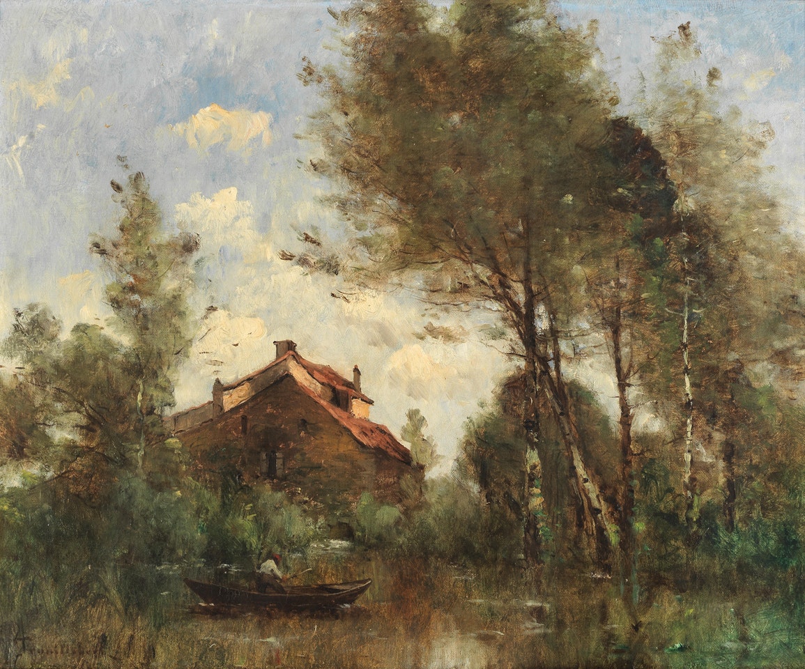 Figures in a punt on a lake by Paul Désiré Trouillebert