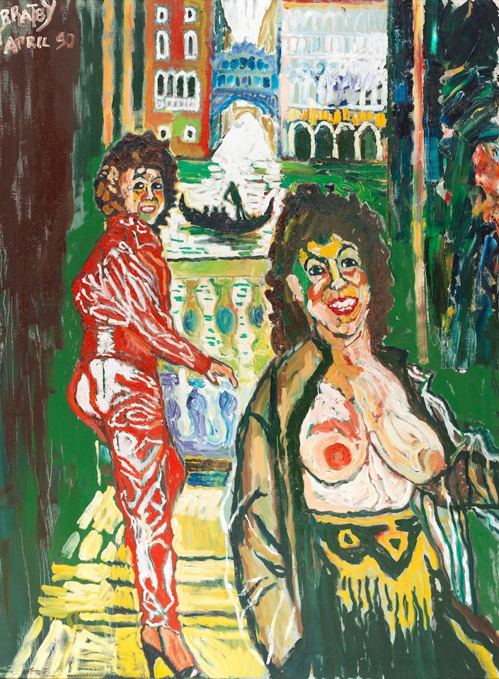 Patti in a Jumpsuit, Venice. by John Bratby