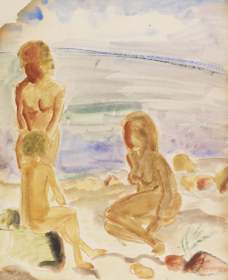 Drei Figuren vorm Wasser by Erich Heckel