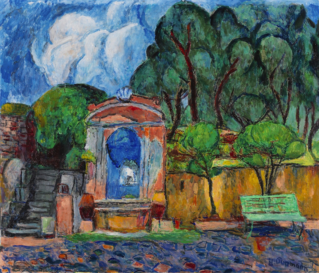 Barockbrunnen im Hof der Villa Le Lagore by Hans Purrmann