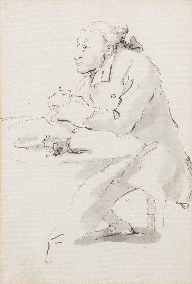 Caricature d'un homme assis à une table by Giovanni Battista Tiepolo