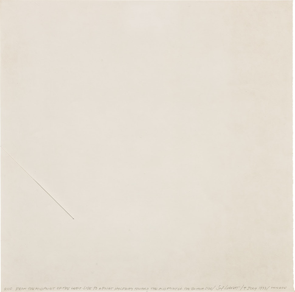 From the midpoint of the left side to a point halfway toward the midpoint of the bottom side by Sol LeWitt