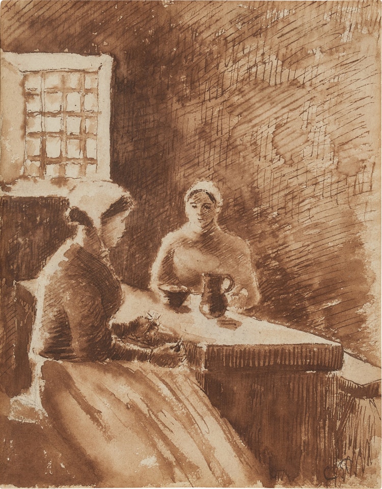 Deux femmes à table by Camille Pissarro