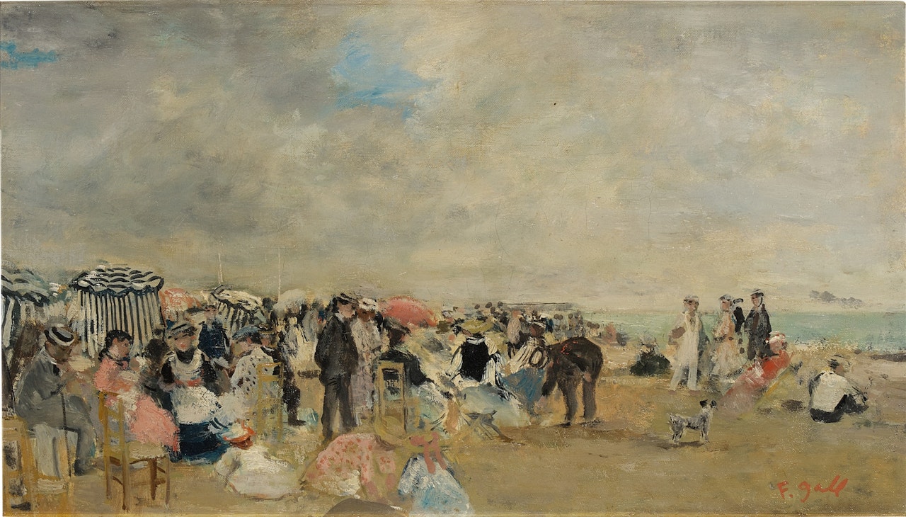 L’Après-midi des familles, enfants et nurses sur une plage Normande by François Gall