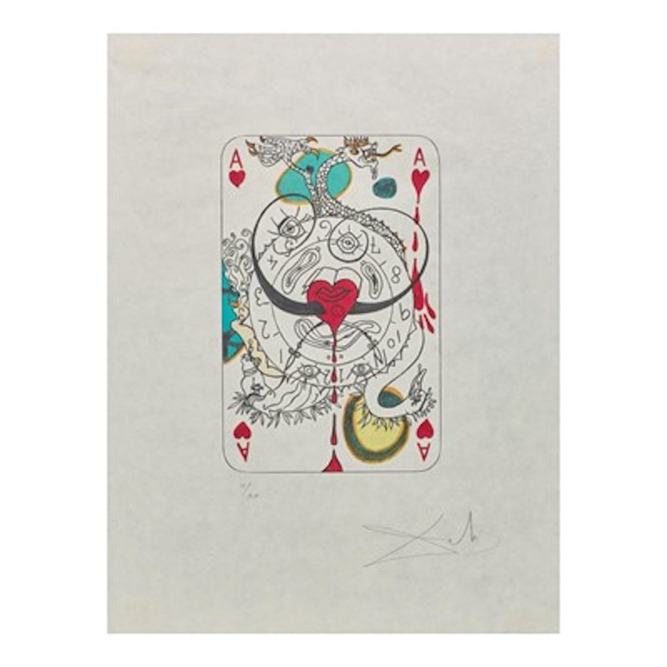 Playing Cards (Ace, King, Queen and Jack of Hearts) by Salvador Dali