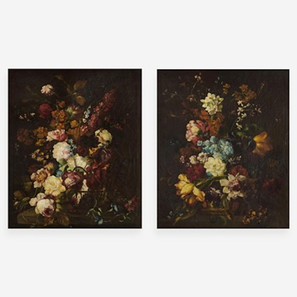 Floral Still Life in a Basket; together with a Companion (A Pair) by Italian School