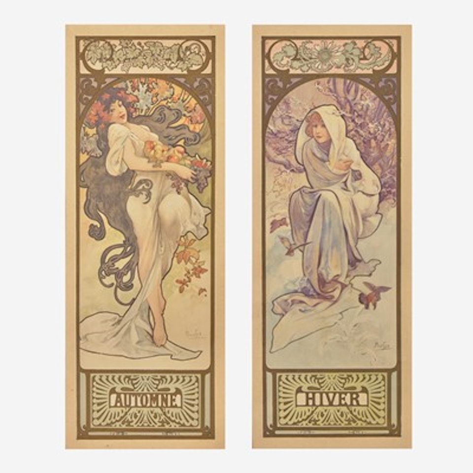 Automne; together with Hiver from 'Les Saisons' (A Pair) by Alphonse Mucha