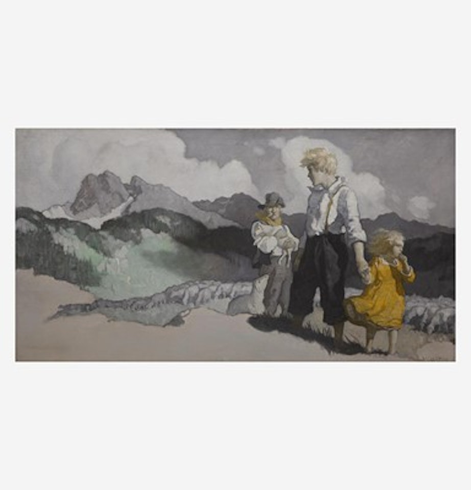 The Father Kept the Children Near Him, but Always Young Olaf Looked with Tragic Eyes Toward the Slope Where Padfoot Waited by Newell Convers Wyeth