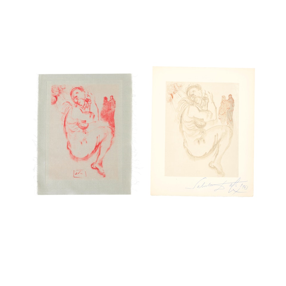 Two plates, from Hell, Canto 5, from The Divine Comedy (2 works) by Salvador Dali