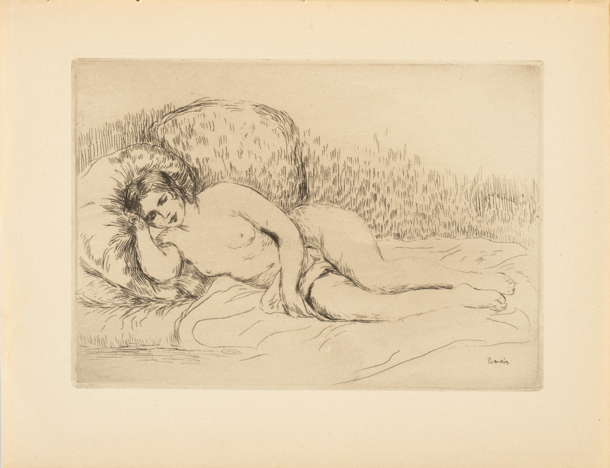 (); Femme nue couchée (tournée à gauche); by Pierre-Auguste Renoir