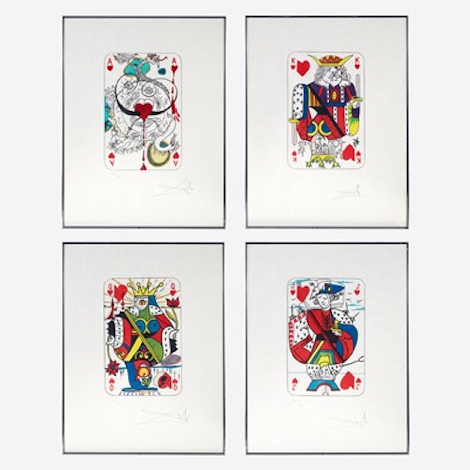 Playing Cards (Ace, King, Queen and Jack of Hearts) by Salvador Dali