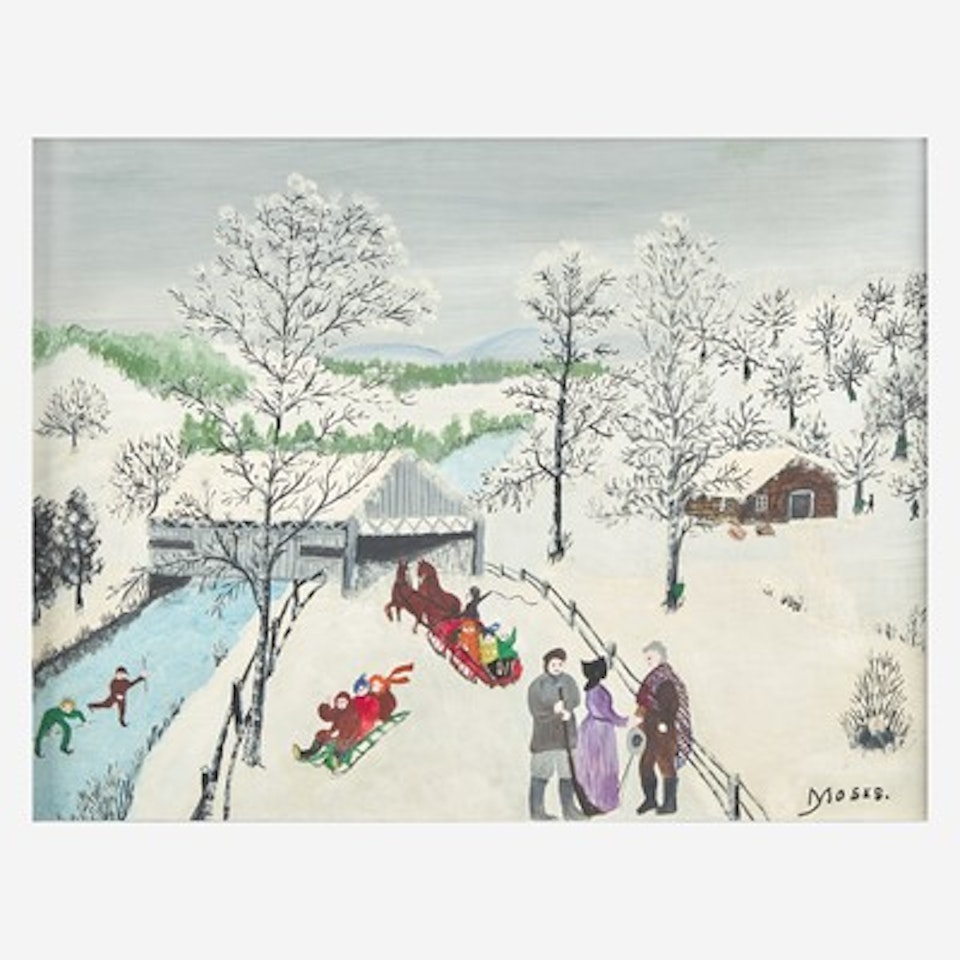 A Winter Day (The Old Bridge, Richmond, Vermont) by Grandma Moses