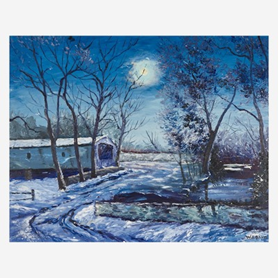 Covered Bridge in the Moonlight by Walter Emerson Baum