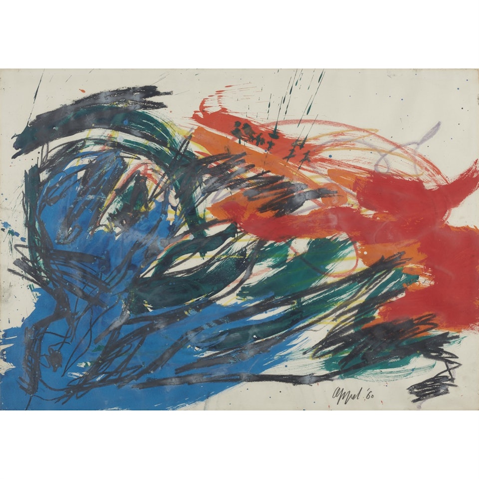 Blue Personnage with Red Wind by Karel Appel