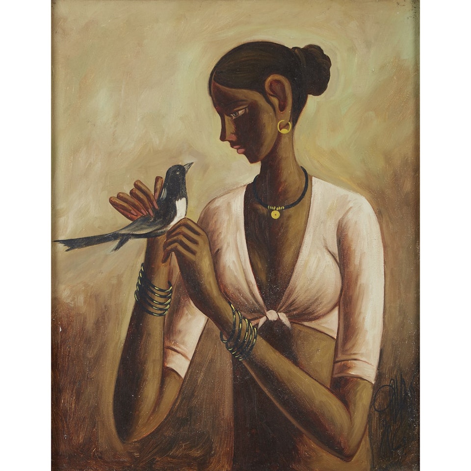 Untitled (Woman with Bird) by B Prabha