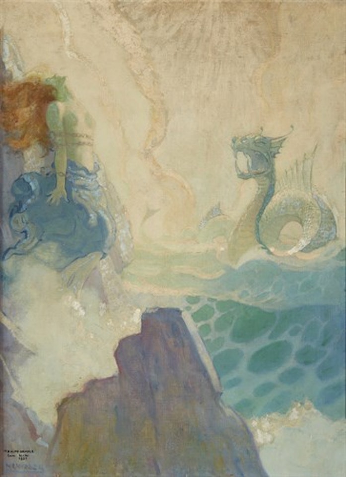 The Huge Monster Soon Came in Sight, Part of His Body Appearing Above the Waves and Part Concealed (Angelica and the Sea-Serpent) by Newell Convers Wyeth