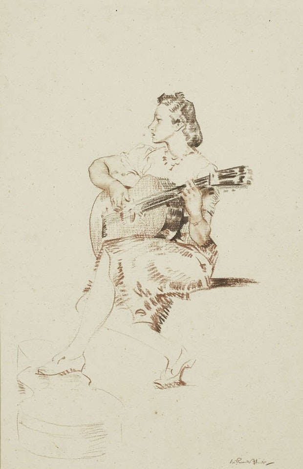 Victoria and her guitar by William Russell Flint