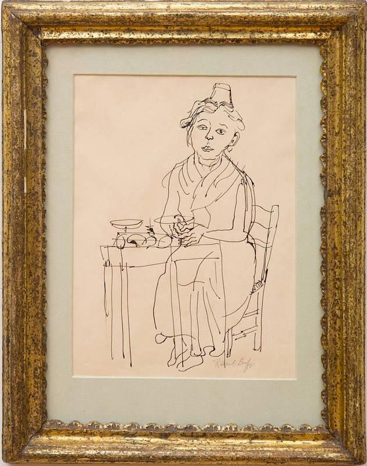 JEANNE-NURSEMAID OF LATER DAYS SITTING AT TABLE by Raoul Dufy